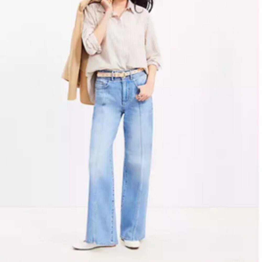 Loft Petite Seamed Wide Leg Jeans in Bright Authentic Indigo